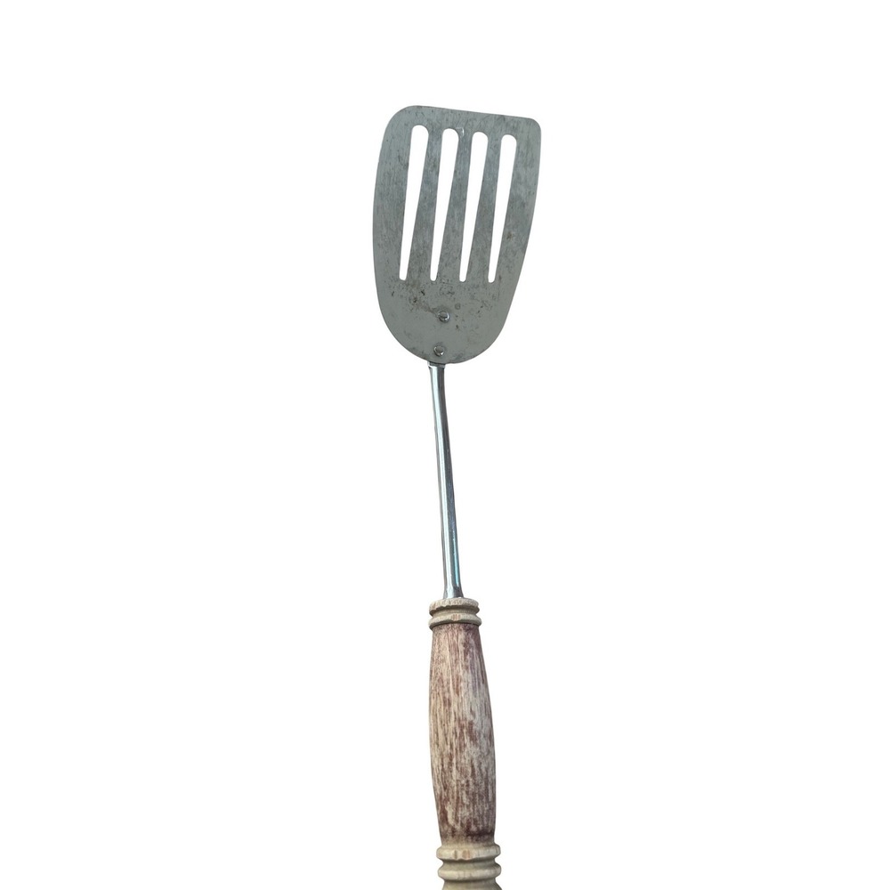 Vintage ECKO USA Stainless Steel Slotted Turner Spatula Wood Handle